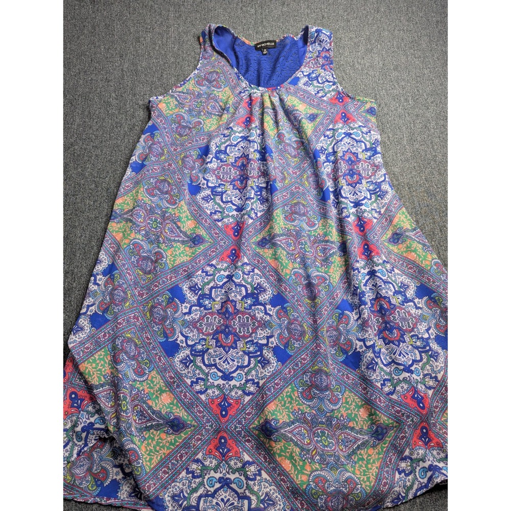 My Michelle Blue Paisley Crochet Back Sleeveless Dress Plus 2X